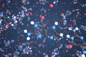 Obraz na płótnie Canvas Guanine molecule made with balls, scientific molecular model. Chemical 3d rendering