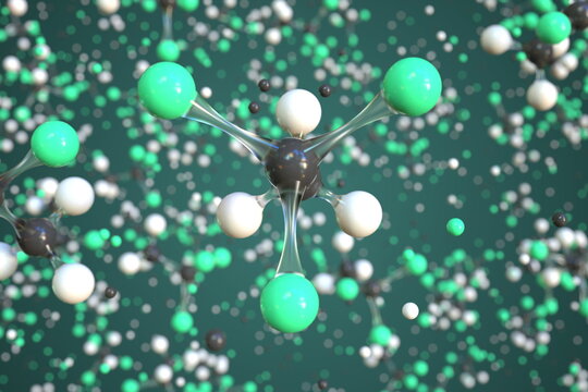 1,1,1-trichloroethane molecule, conceptual molecular model. Scientific 3d rendering