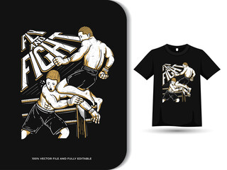 martial arts fighter flying knee kicking t shirt design template. vector full editable eps cc
