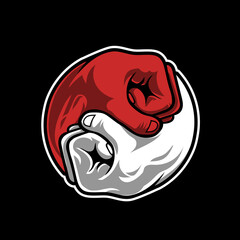 yin yang fist with red and white colour on black background
