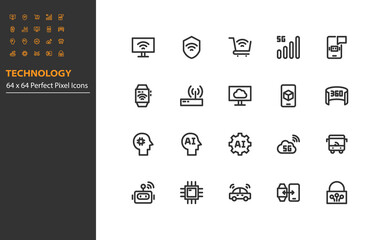 set of technology line icon, ai, robot, vr, ar