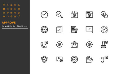 set of check mark line icon, approve, warranty, quality