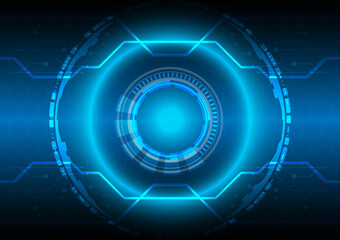 Hexagon screen. Futuristic Sci-Fi glowing HUD circle and sphere. Abstract hi-tech background. Head-up display interface. Virtual reality technology innovation. Light effect. Digital business