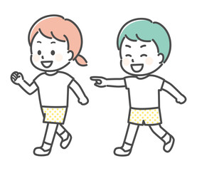 simple illustration of walking kids