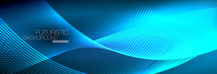 Abstract neon glowing light in the dark with waves. Shiny magic energy and motion concept, vector abstract wallpaper background