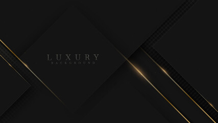 Black luxury background with glitter gold lines, minimal scene, empty space for use showcase beauty and cosmetics product or text. 3d Vector illustration.