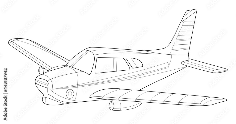 Wall mural line art adult military aircraft coloring page for book and drawing. airplane. vector illustration. 