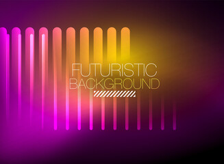 Bright neon color techno abstract background, shiny glowing neon lines in the dark background