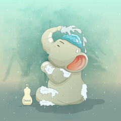 baby elephant taking a bath 