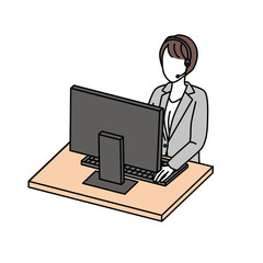 Old woman and customer support woman