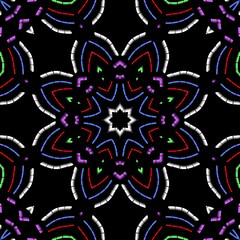 Indian graphical floral designs with black background.