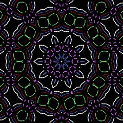 Indian graphical floral designs with black background.