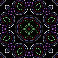 Indian graphical floral designs with black background.