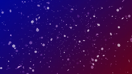Beautiful Red And Blue Shiny Magic Holiday Falling Snowflakes In The Wind Background