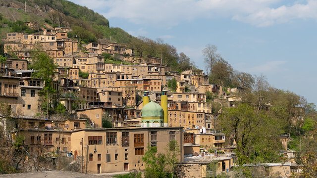 Masuleh, Iran - May 2019: Houses in traditional village of Masuleh in Gilan province