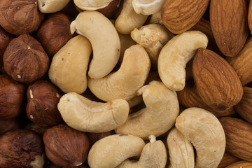 mixed nuts background above closeup