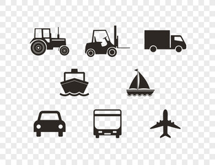 Transport icons set on transparent background. Vector illustration.