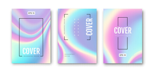 Set of Modern holographic pearl fllow abstract covers. Liquid vector illustration background