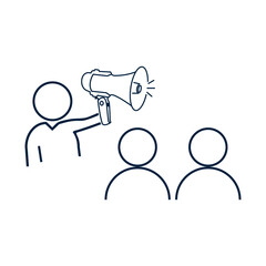 Business Manager With Bullhorn Thin Line Icon - stock illustration. An icon of a manager with a bullhorn shouting at business team.