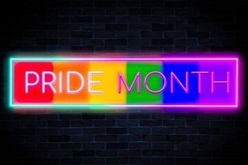 Obraz premium Neon banner Pride month, shining light signboard collection.