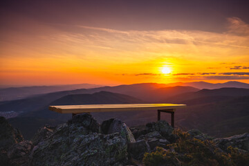 Sunset over mountain hills. Bulgaria, Sliven, Karandila