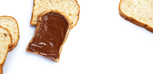 Bread with sweet chocolate hazelnut on white
