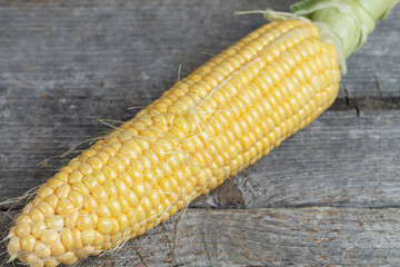 板の上に獲れたての野菜、トウモロコシ