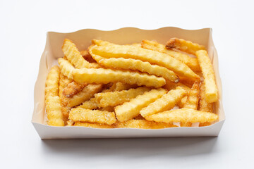 French fries on white background.