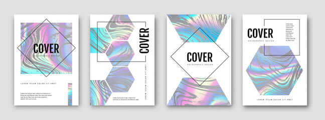 Set of Modern holographic pearl fllow abstract covers. Liquid vector illustration background