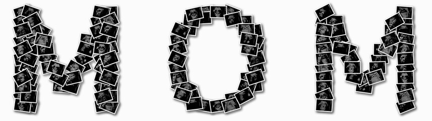 Mom text shape of ultrasound pictures composition. Pregnancy concept