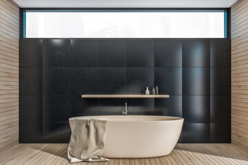 Beige bathtub on wooden surface