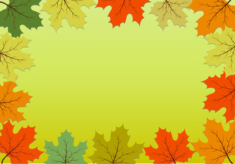 Naklejka na ściany i meble Abstract vector background with maple leaves. Colored leaves on yellow background 