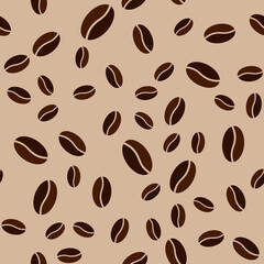 Coffee grains beige seamless pattern. Repeated coffee beans beige texture for craft paper, cafe menu, print, wrapping paper. Vector seamless texture.