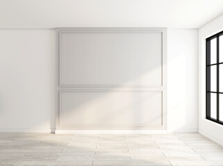 Minimalist empty room with gray wall and wood floor. 3d rendering
