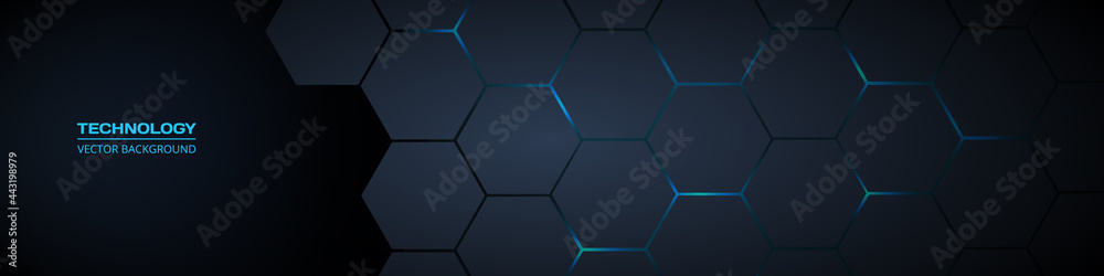 Aufkleber dark gray and blue horizontal hexagonal technology abstract vector background. blue bright energy fl