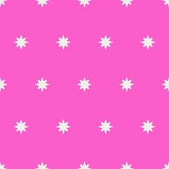 Pink background and snowy stars. Vector white flakes and pink color backgrpund. Minimal style 
christmas packaging.
