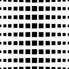 Black squares gradient. Vector seamless squares ornament. White background and black squares 
slowly changing size.