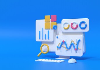 3D SEO Optimization, web analytics and seo marketing concept. 3d render illustration