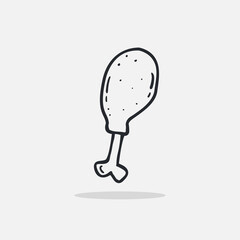 Hand drawn Chicken leg icon Design Template. vector sketch doodle illustration. Outline style. Perfect for food concepts, diet infographics, icons or web design, street restaurants menu