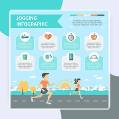 Jogging and running infographics set with people running outdoor vector illustration