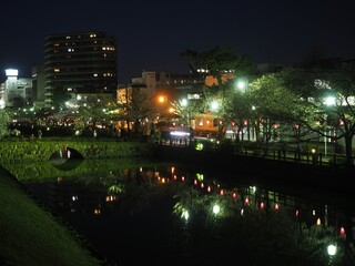 Fototapeta na wymiar Illuminated and night view of Odawara Castle