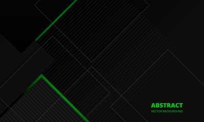 Dark grey elegance business corporate abstract vector background with green and gray lines. Minimal geometric shapes on dark background. Vector illustration.