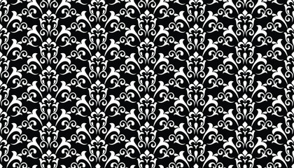 Floral geometric seamless pattern. Black and white ornament. Fabric for ornament, wallpaper, packaging, vector background.