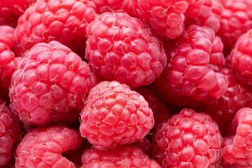 close up of ripe raspberries as background