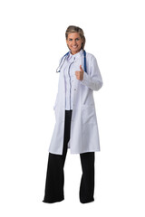 Female young doctor with thumb up