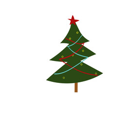 vector illustration of a Christmas tree on a white background. Cheerful and graphic Christmas tree with a gerland. Flat graphics and cartoon illustration of christmas tree