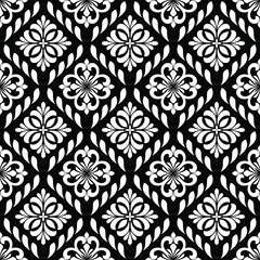 Floral seamless pattern. Black and white ornament. Modern stylish texture repeating. Vector background.