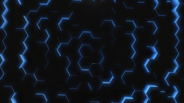 Surface Honeycom Hexagon Pattern With Blue Light.