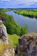 Fototapeta premium Panorama of the Sylva river and the river valley from the Sorokinskaya mountain