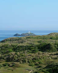 Fototapeta na wymiar Godrevy lighthouse St Ives Bay Hayle from the Sand Dunes